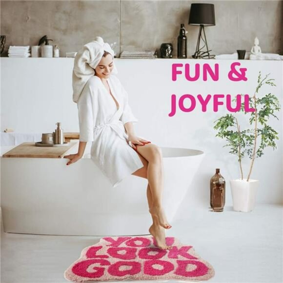 Pink You Look Good Bath Mat Non Slip Funny Cute Rug for Bathroom or Bedroom - Picture 4 of 7